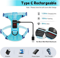 Rechargeable Light Up Dog Harness for Small Dogs – Adjustable LED Dog Vest with Reflective Strips, No Pull Glow in The Dark Puppy Harness for Night Walking Safety-Blue