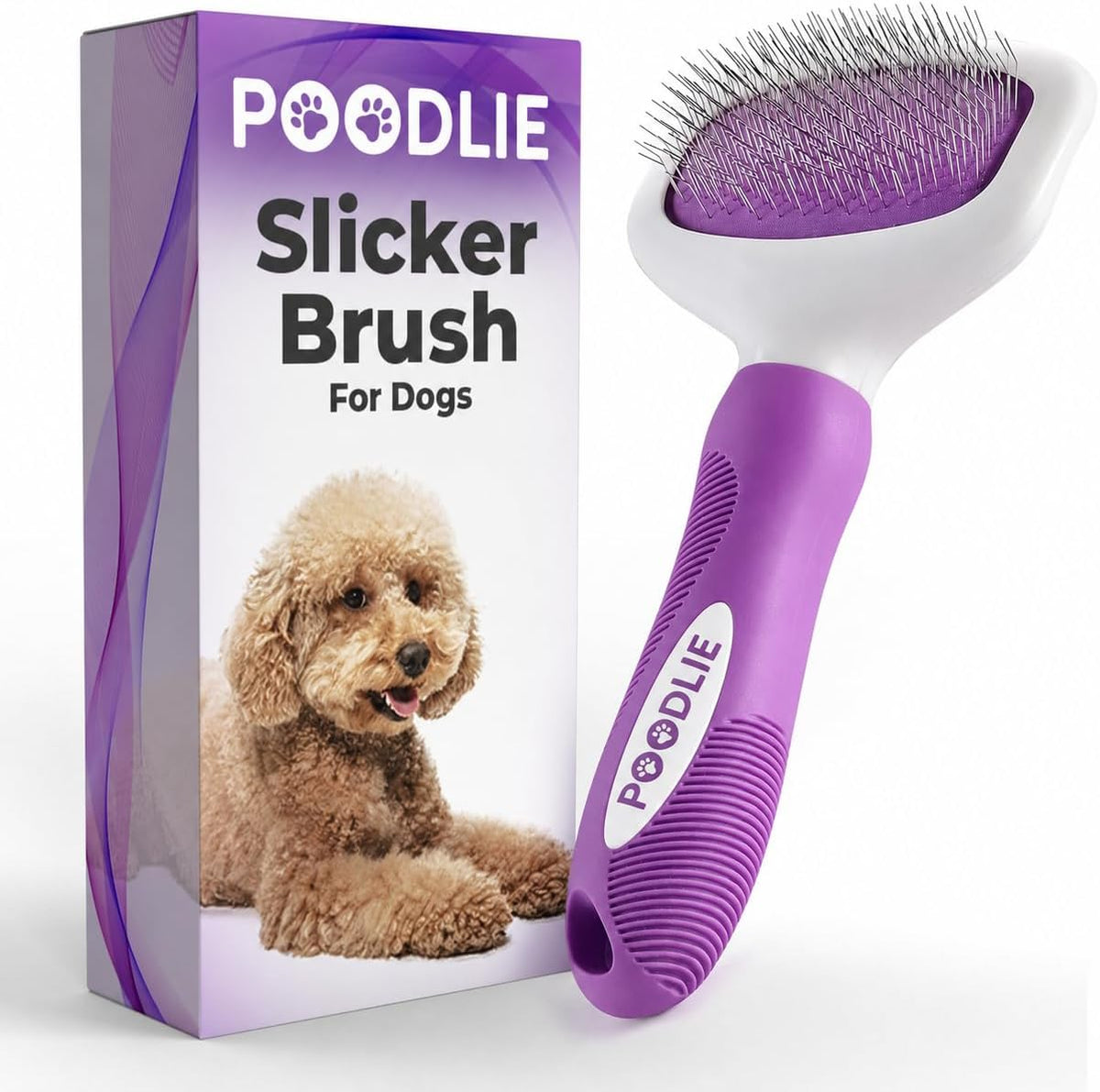 Poodle Pet Slicker Brush, For Dogs, Cats, and Rabbits - Purple / Regular Size