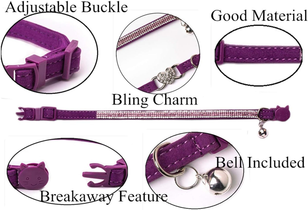 BoomBone Rhinestone Cat Breakaway Collar Pack of 2 Purple Kitten - Purple - image 3
