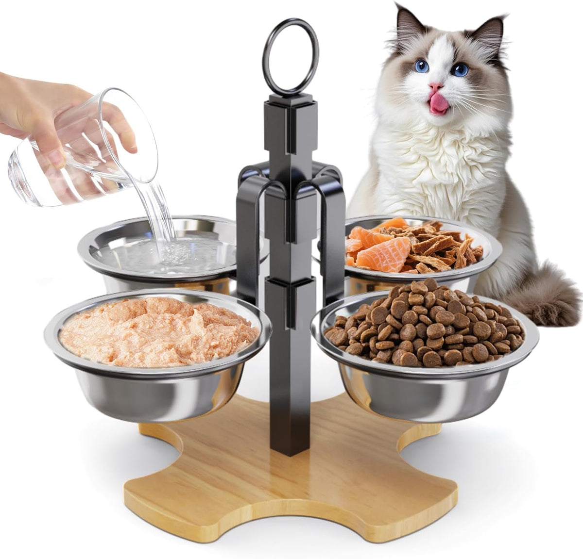 Elevated Cat Bowls 3 Adjustable Height 4 Stainless Steel Cats&Dogs – Essentials for Cats