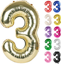 Blue Number 3 Balloon 40 Inch, 3 Balloon Number - Light Gold / Number 3