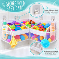 2 x Mesh Bath Toy Organizer + 8 Ultra Strong Hooks - White Corner XL - image 3