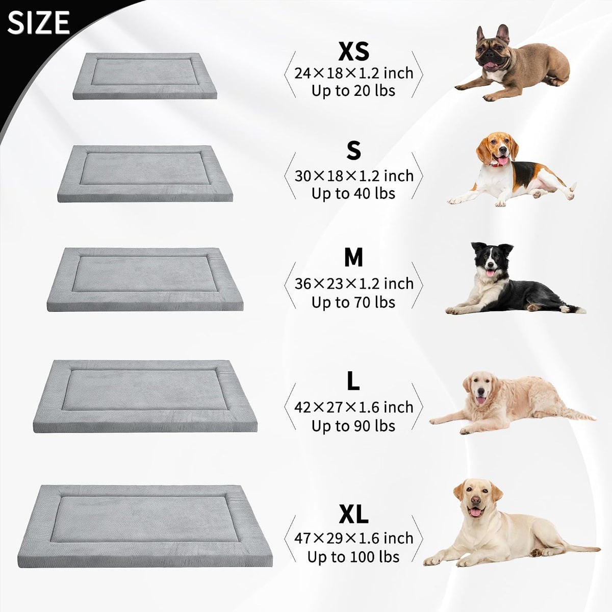 Dog Bed for Crate, Medium/Large Dogs Crate Bed - 42.0"L x 27.0"W x 1.6"Th / Wave Grey - image 2