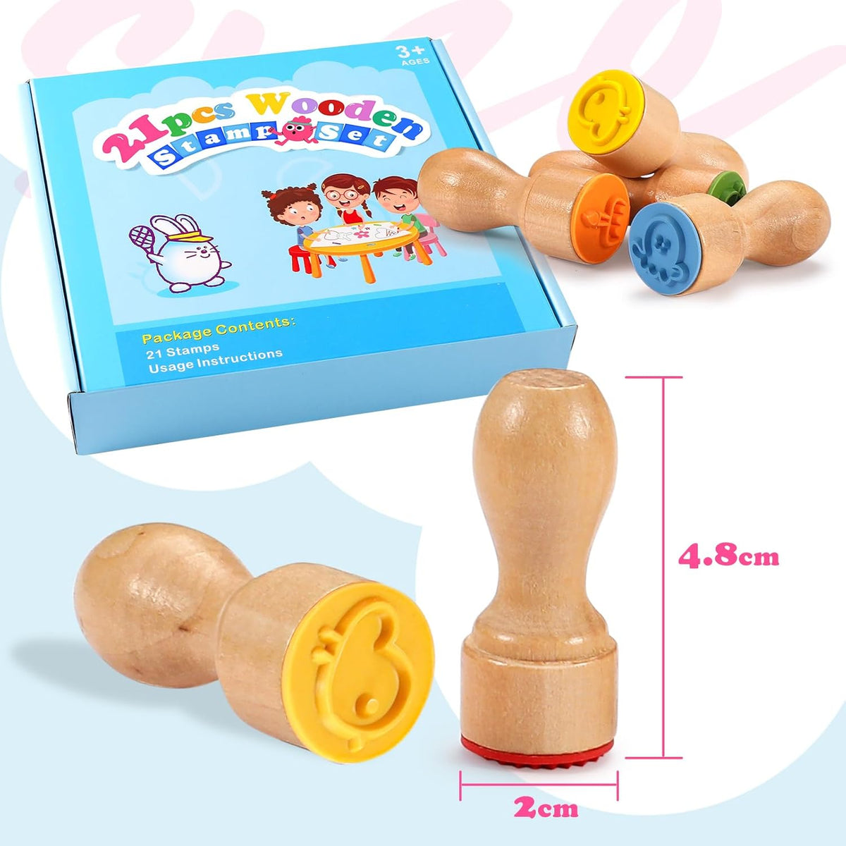 MeCids 21-piece wooden stamp set for kids with animal and party designs - view 2
