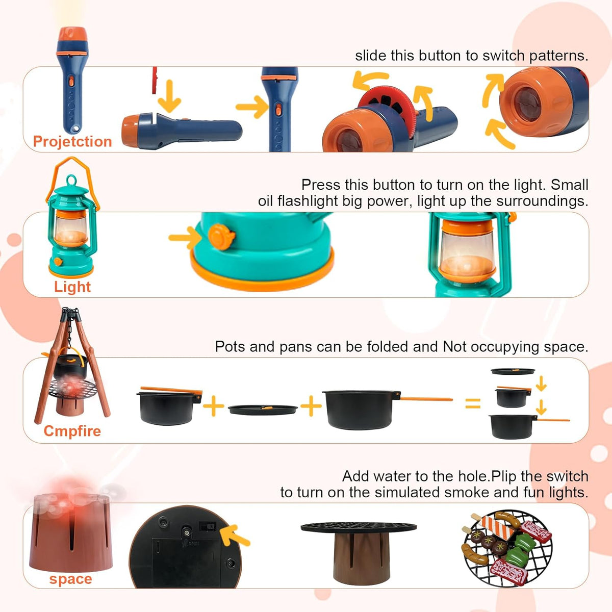 Qtioucp Kids Camping Set 50pcs with Tent & Space Projector Flashlight - Kids Camping Set - image 4