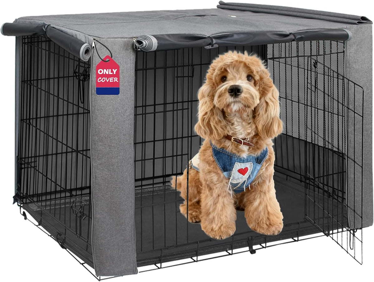 42-Inch Dog Crate Cover with Mesh, Waterproof Kennel Cover - 30.0"L x 19.0"W x 21.0"H / Grey