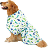 HDE Hooded Dog Bathrobe Quick Dry Towel Wrap for After Bath White - Large / Sea Animals