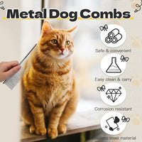 Biaungdo 2 Pcs Dog Grooming Combs Set, Metal Dog Comb for Removing Tangles and Knot, Cat Brush Grooming Tool for Long Haired Pets