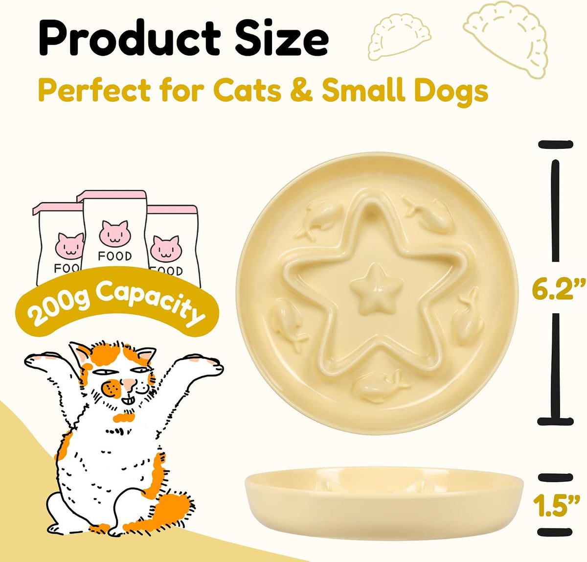 2 Pcs Cat Slow Feeder Bowl - Buttercream + Coral Pink / 6.2'' - image 2