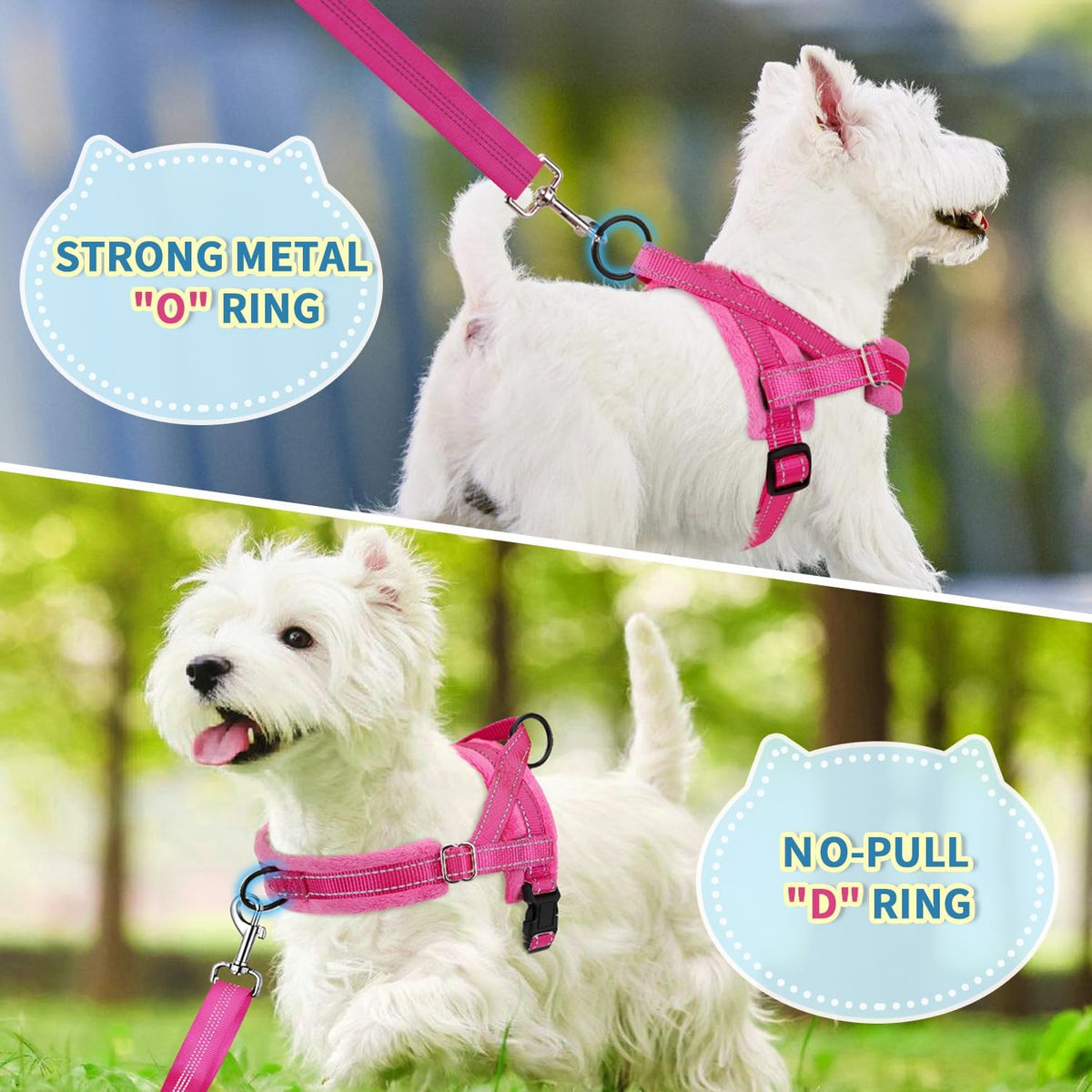 SlowTon No Pull Small Dog Harness and Leash Set with Front Clip – Essentials for Dogs - Medium / Fuchsia - image 4