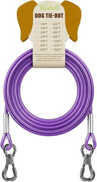 Tresbro 80FT Reflective Tie Out Cable for Dogs Up to 250 Pounds, Steel Wire Lead Leash Cable with Stainless Rotatable Buckle, Lightweight and Enduring, Dog Chains Outside for Outdoor, Yard, Purple