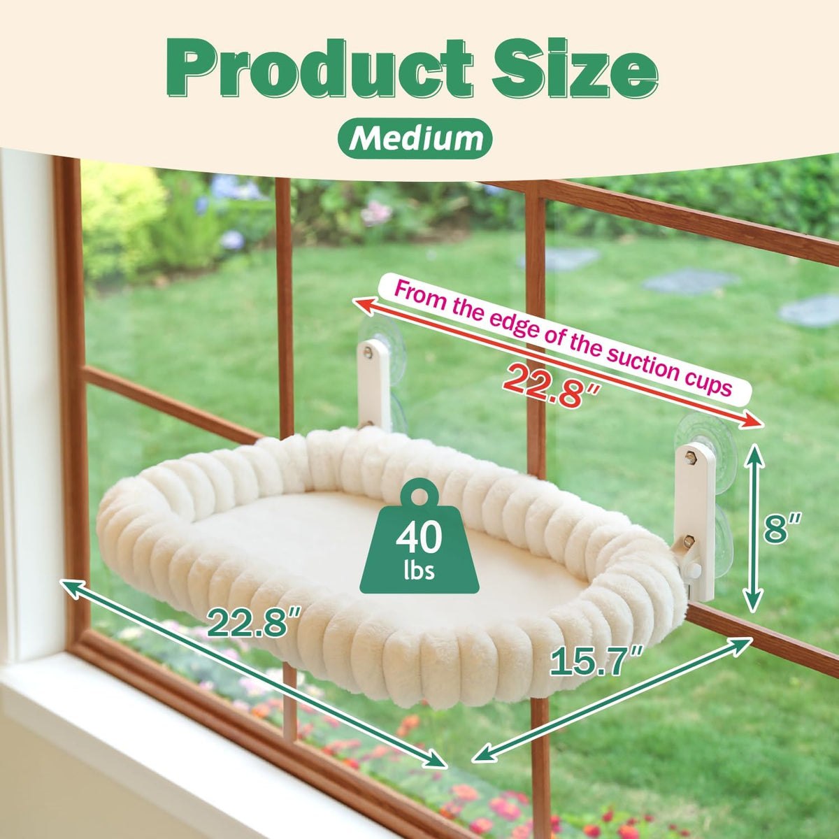 Zakkart SnugCloud Foldable Cat Window Perch – Essentials for Cats - Cream White / Medium (22.8"x15.7") - image 2
