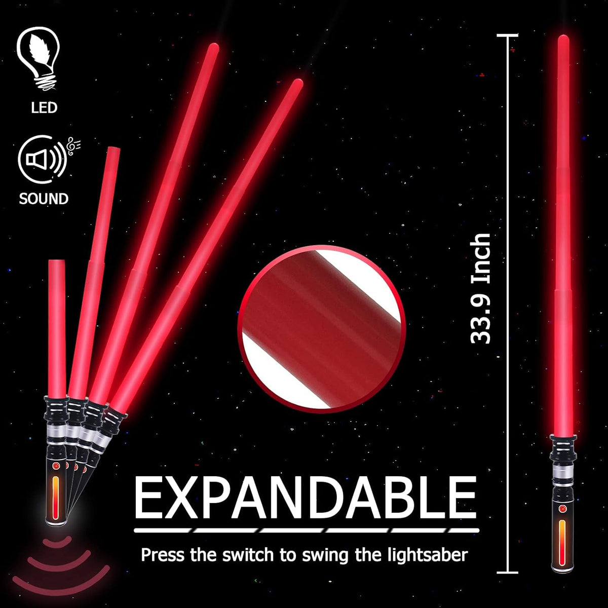 MIWIND expandable light up saber for kids with glowing LED blade and handle - view 3