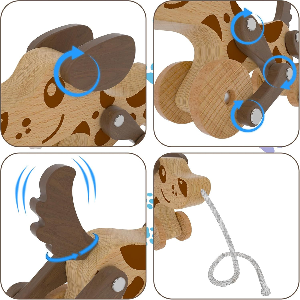 LKyoxs wooden pull along dog toy with swinging legs and pull string - view 6