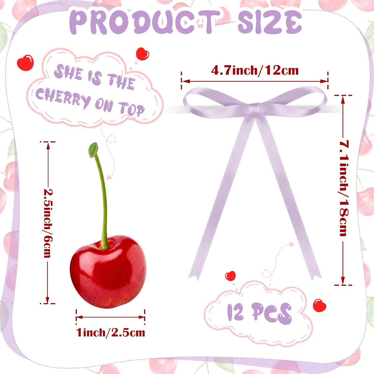 Chunful fake cherry cake toppers with red polyester bows - view 38