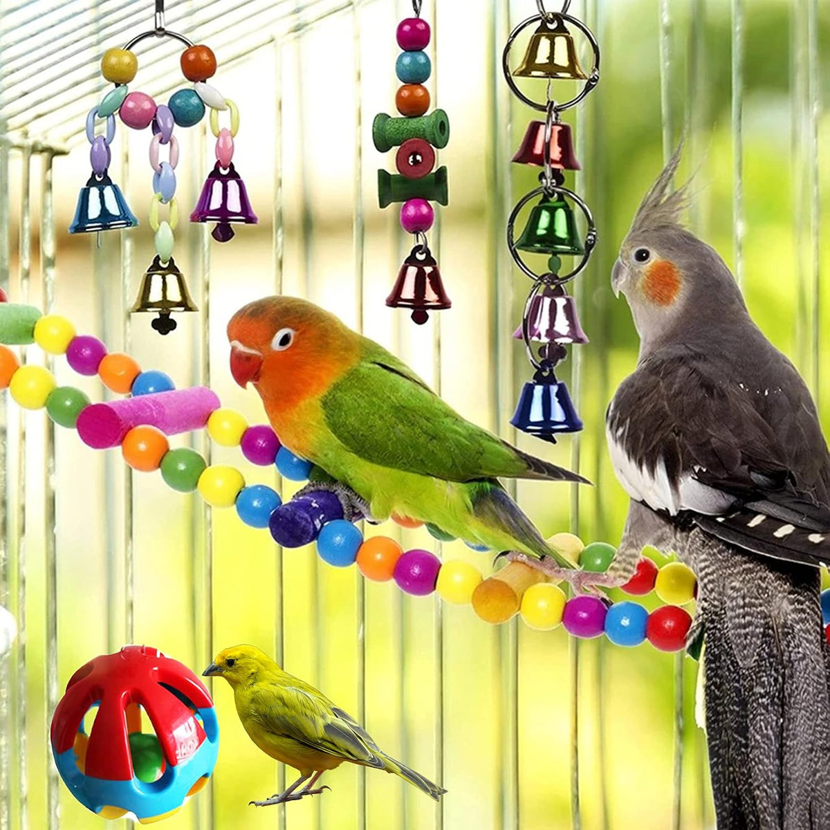 13Pcs Parrot Swing Chew Toys Bird Perches Platform with Climbing - 15 pcs - image 2