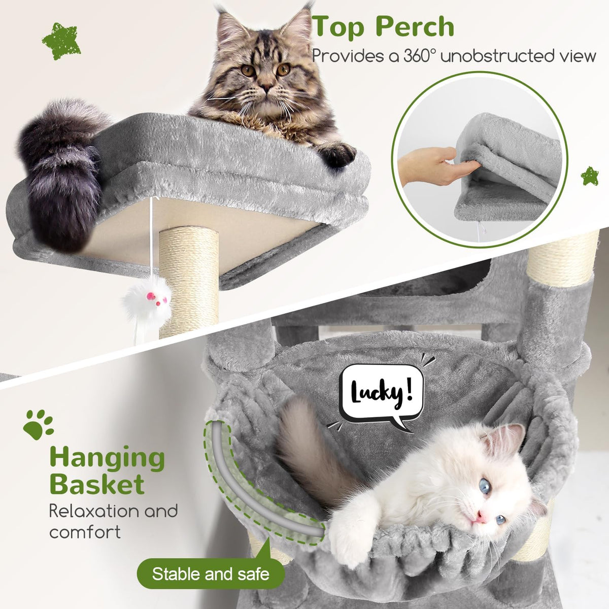 Globlazer Extra Large Cat Tower for Big Cats 20 lbs, F81 - 81 inch / Light Grey - image 4