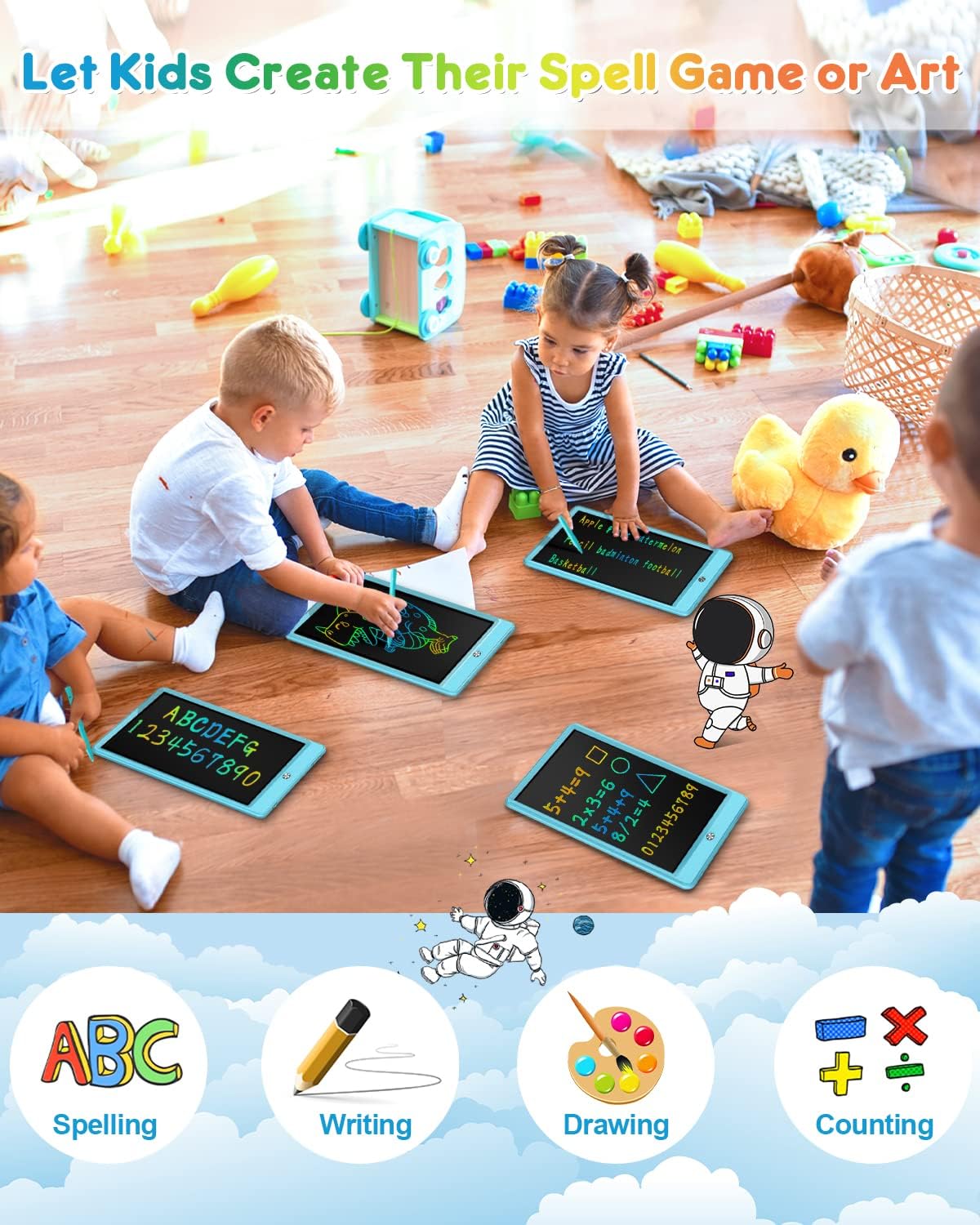 FLUESTON LCD Writing Tablet for Kids - 11"W x 7.5"H / Delightful Dolphin Blue - image 4
