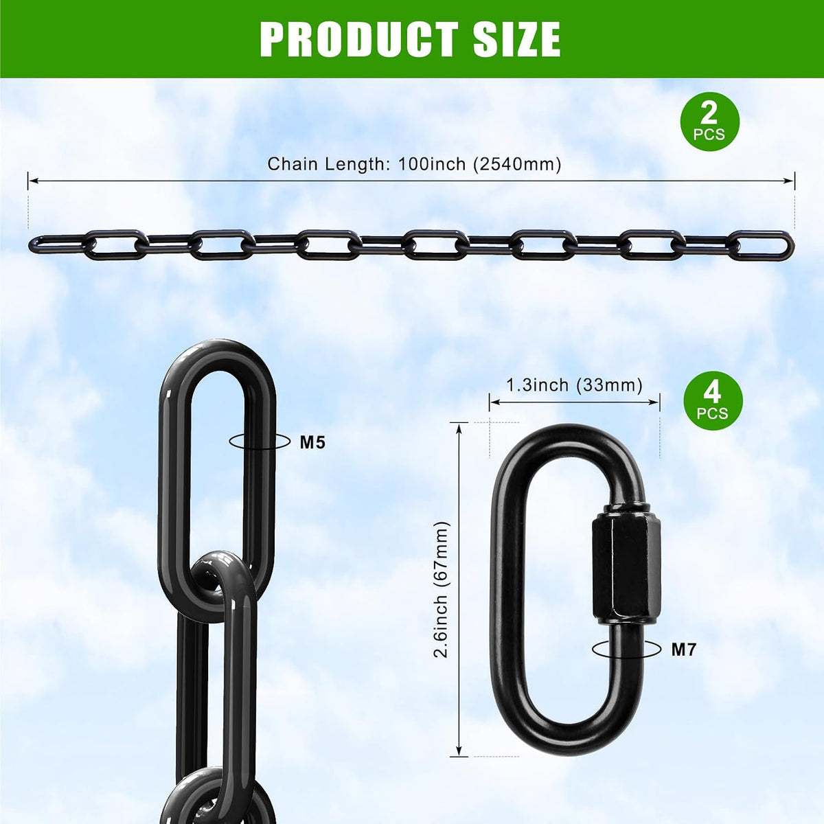BeneLabel 40 inch yellow coated heavy duty hanging chains with carabiners - view 19