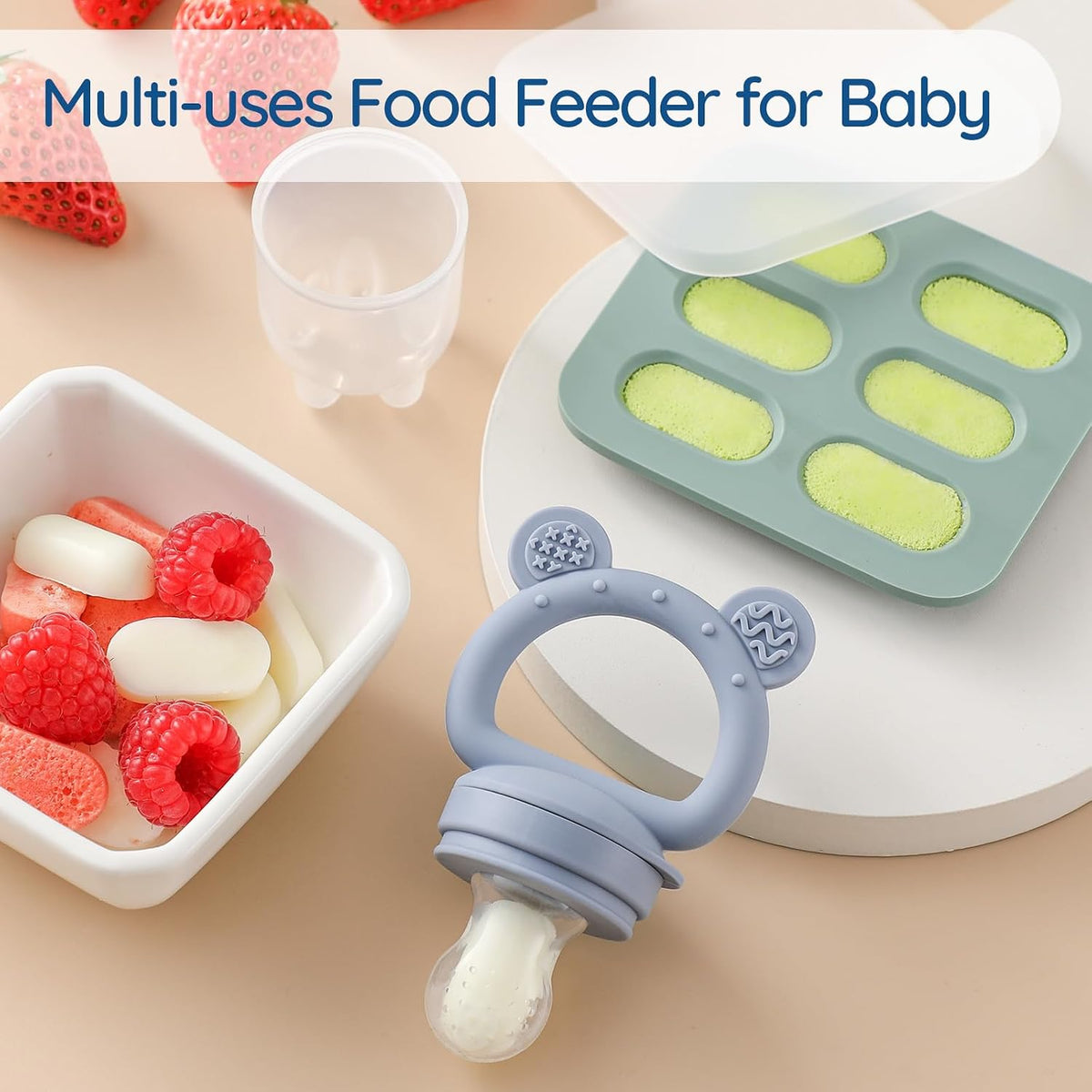 2 Pack Silicone Baby Fruit Feeder with Mini Freezer Tray - Blue/Green - image 4