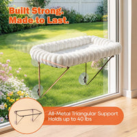 Zakkart Cat Window Perch, 100% Metal Supported from Below – Essentials for Cats - Cream White Striped Bed - image 2