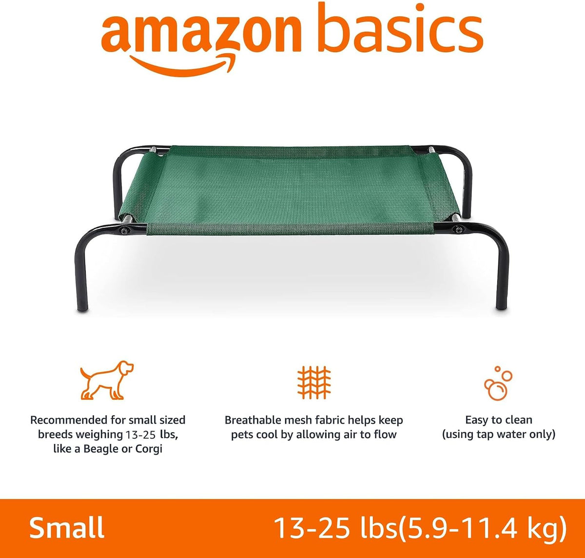 Amazon Basics Cooling Breathable Elevated Dog Bed with Durable Metal - Green / Small - image 2