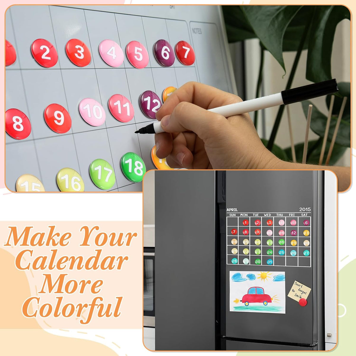 Tellegloww 1-31 magnetic calendar numbers in dark rainbow glass - view 16