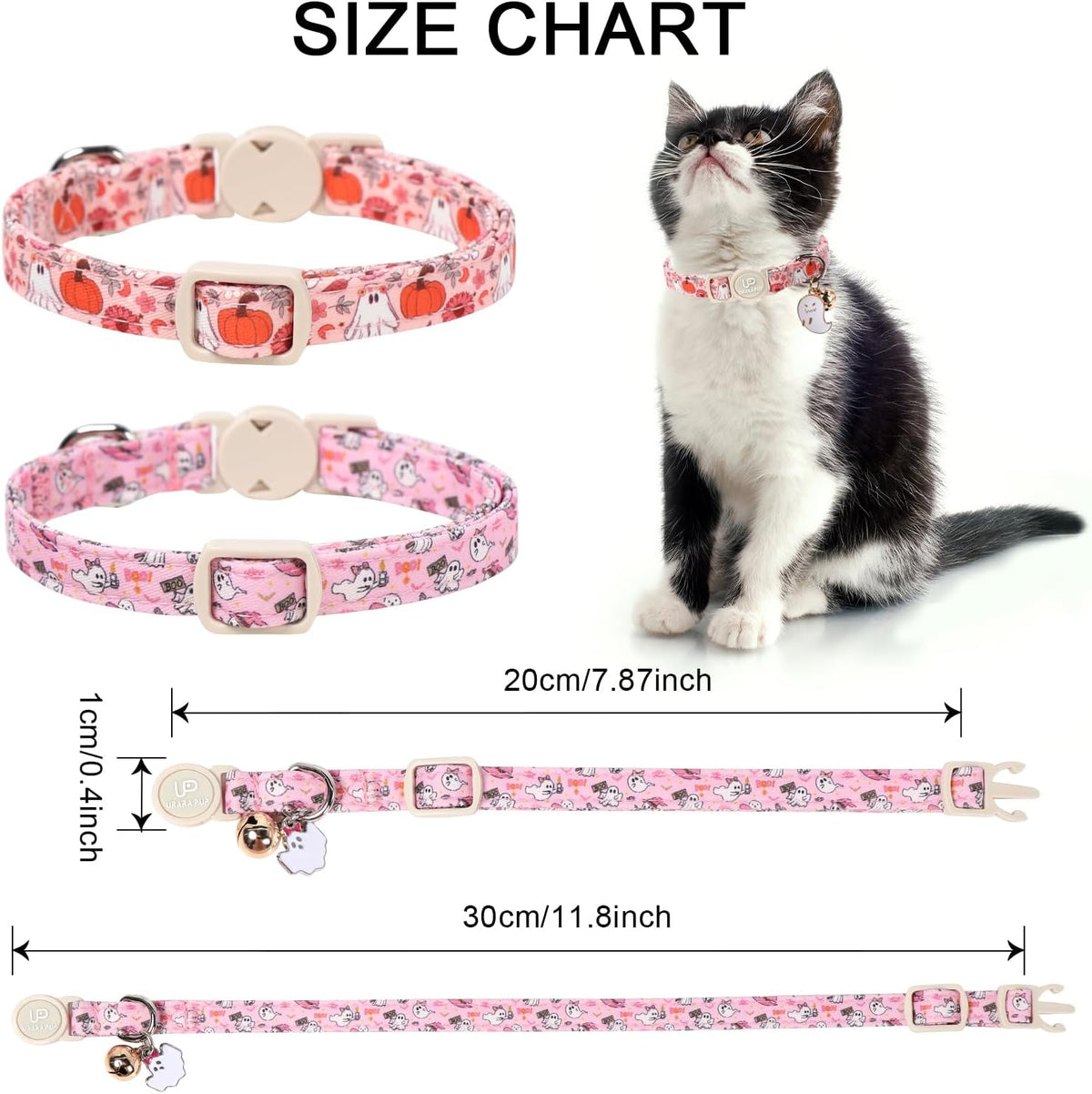 Halloween Cat Collar-2Pack Autumn Pumpkin Kitten Collars-Funny - Floral Ghost Pumpkin & Pink Ghost Party - image 3
