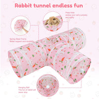 Bunny Tunnels & Tubes, 3-Way Collapsible Rabbit Hideout for Bunnies – Essentials for Small Pets - Pink - image 4