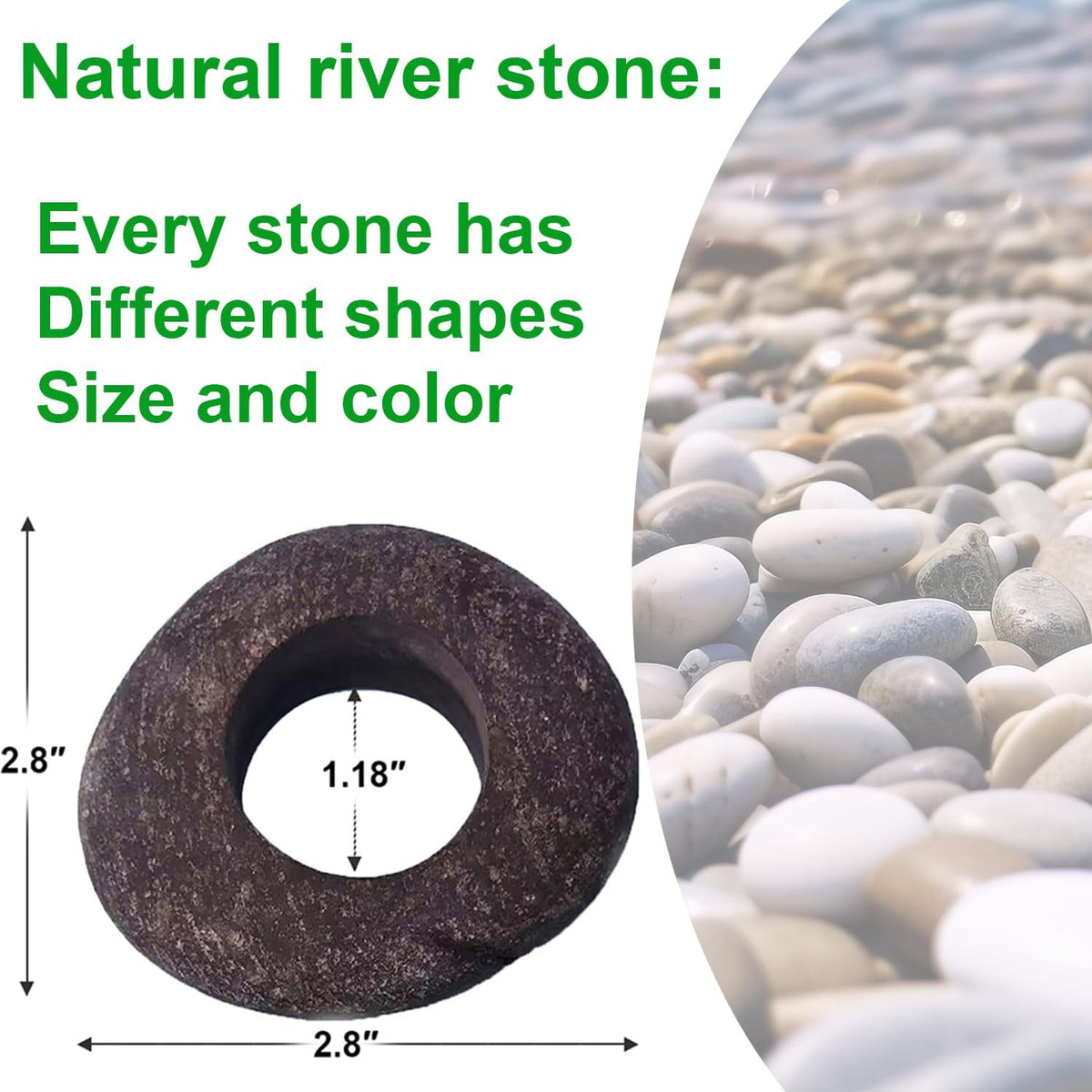 Natural River Stone Plant Weights for Aquarium - Large 1.2″ Hole 5pcs - image 3