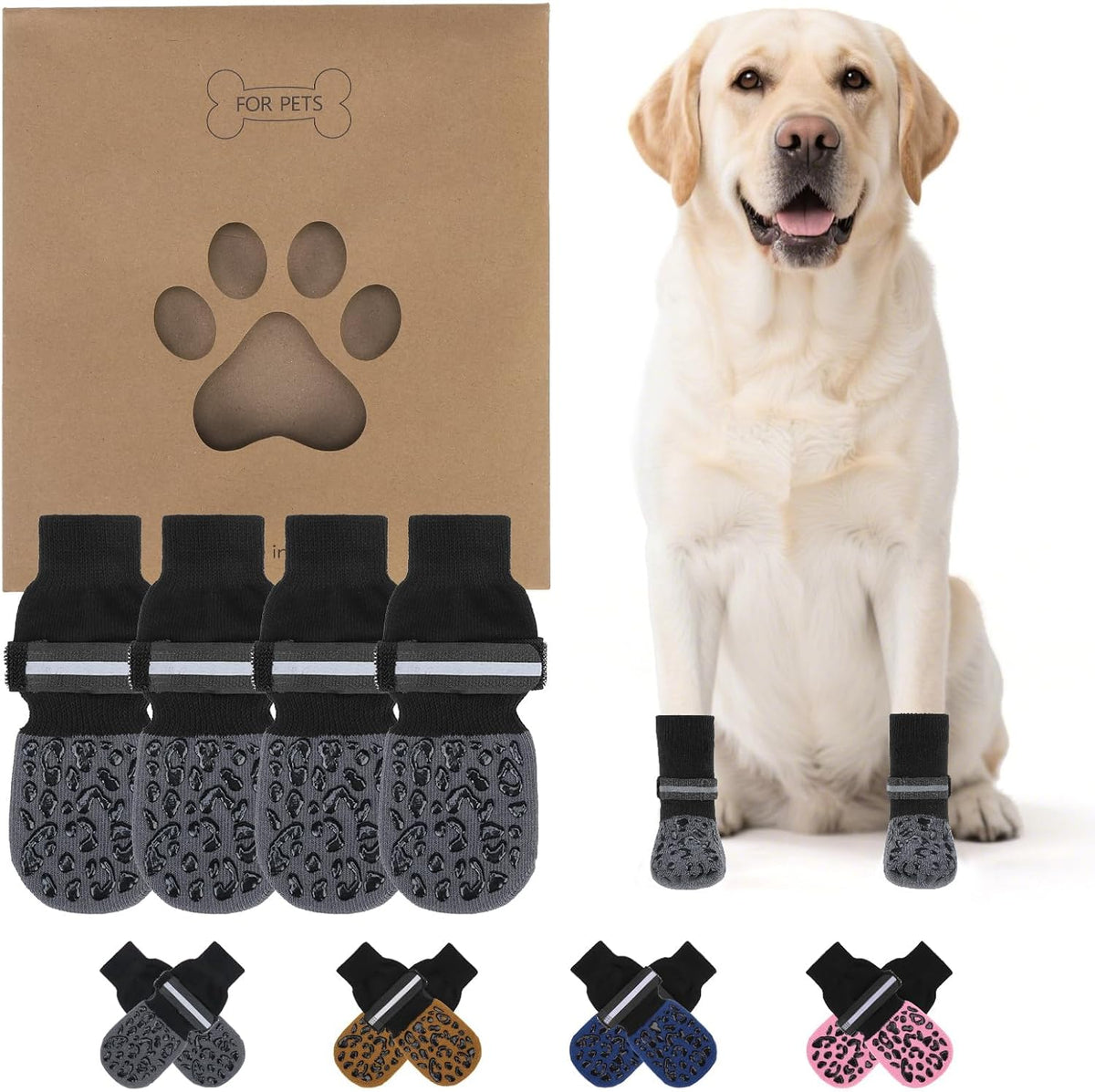 Dog Socks Shoes for Hot Pavement to Prevent Licking Paws - Grey Reflective / Small (4 Pack)