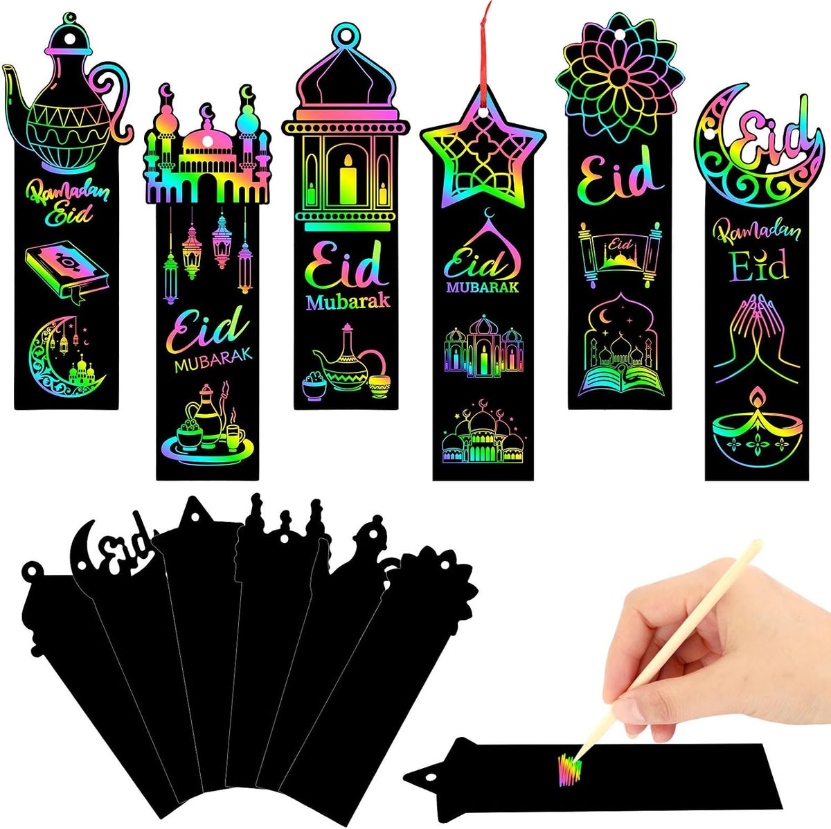 AUGSUN fall rainbow scratch art bookmarks with pumpkin and leaf designs - view 7