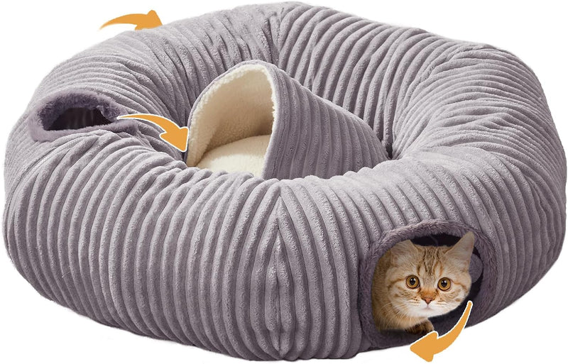 Cat Tunnel Bed for Indoor Cats - Grey / 33.5"L x 33.5"W x 10"H