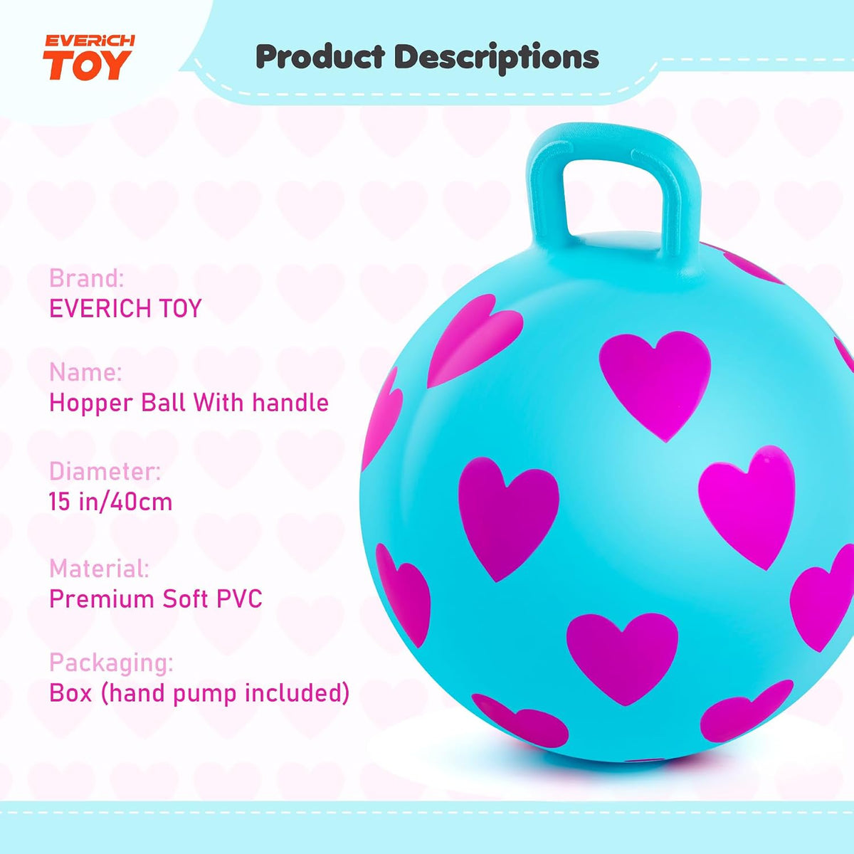 EVERICH TOY 18 inch hopper ball for kids with handle, purple pink clouds - view 32