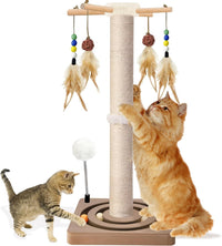 Cat Scratching Post, Sisal Scratcher with Enrichment Toys for Indoor Cats – Essentials for Cats - 33 Inches Tall / Double Track