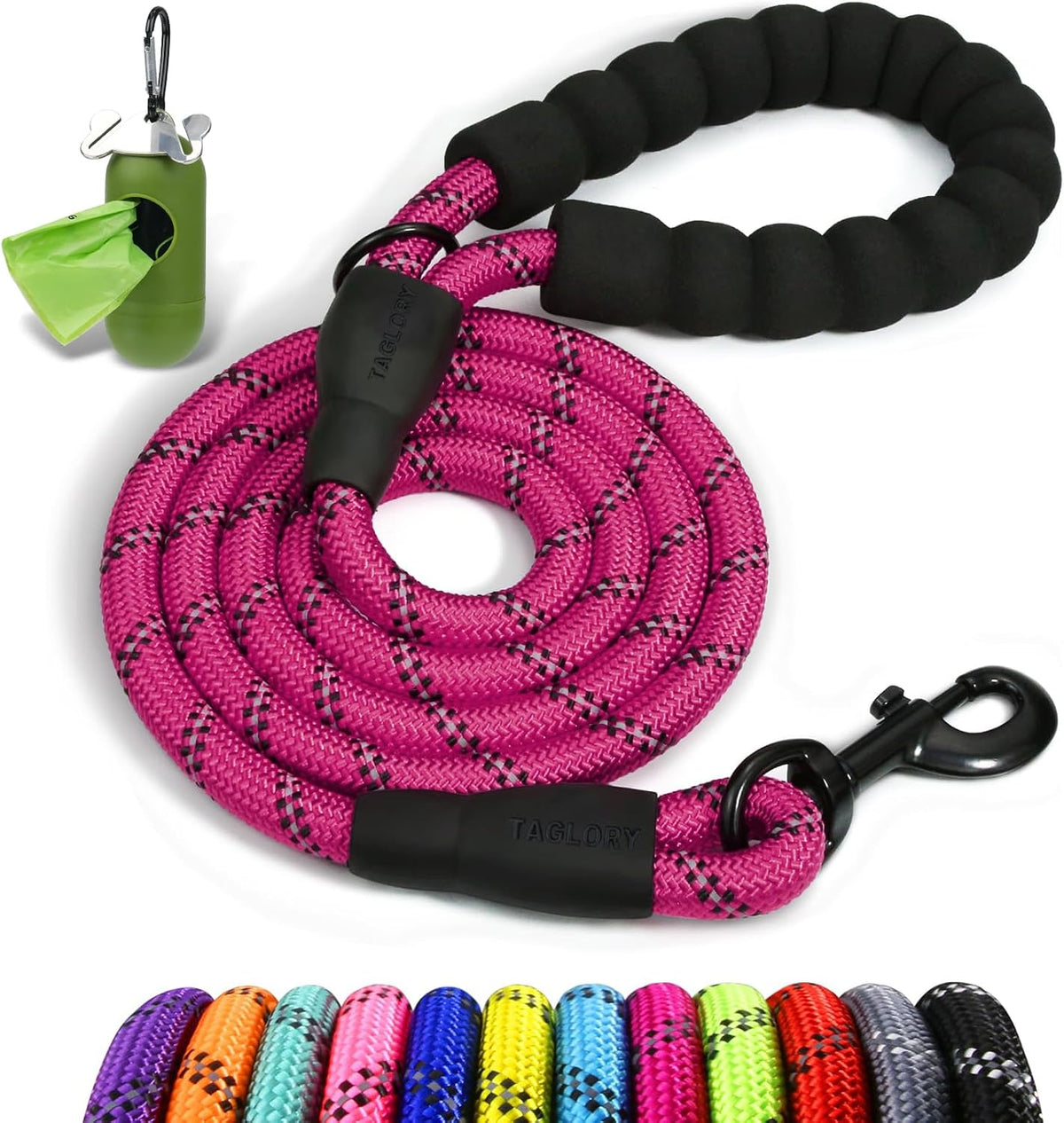 Taglory Rope Dog Leash for Medium Large Dogs - 3/8" x 6 FT (0~20 lbs.) / Hotpink