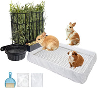 3 in 1 Guinea Pig Hay Feeder with Litter Box & Water Bowl - 10in set / Black