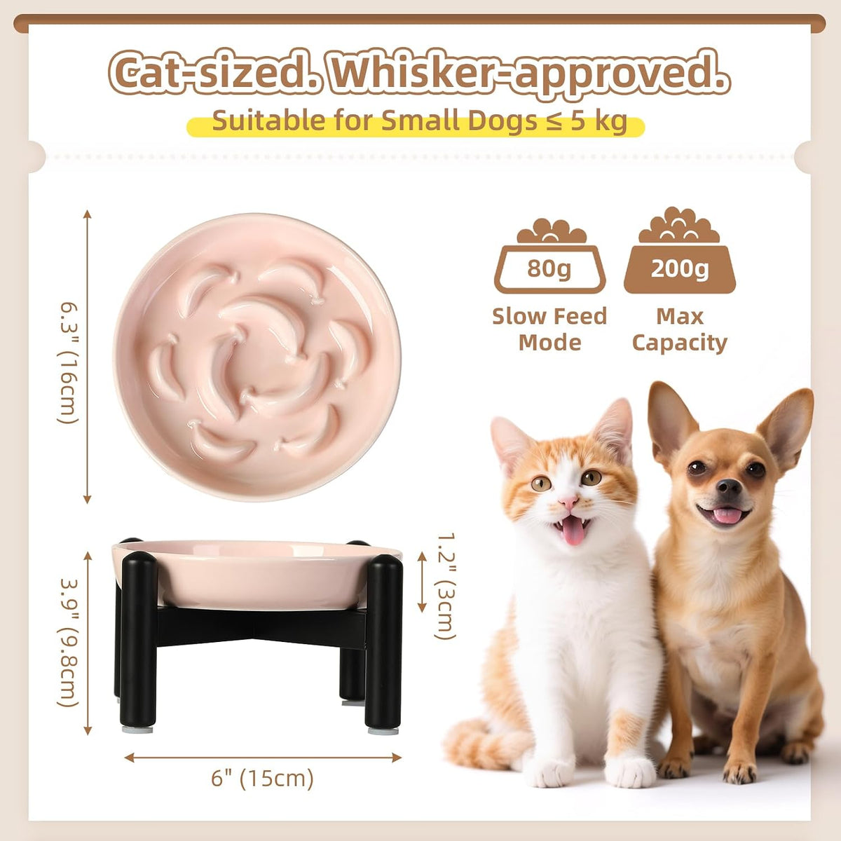 Ceramic Slow Feeder Cat Bowl - Pink Raised (Metal) / 3.9"H Raised (Metal) - image 2