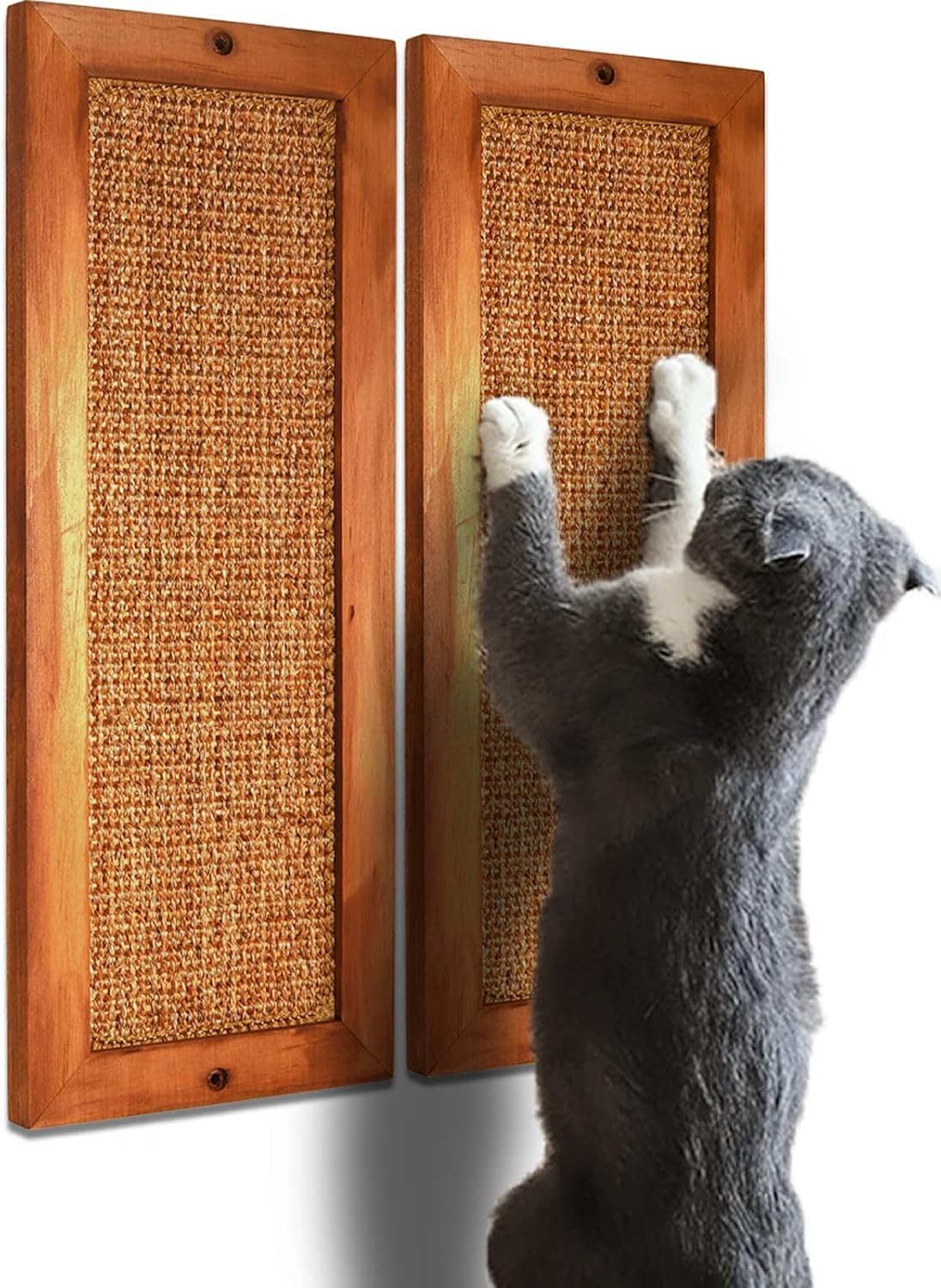Cat Scratching Post, Wooden Sisal Cats Wall Scratcher - 2 PCS Brown
