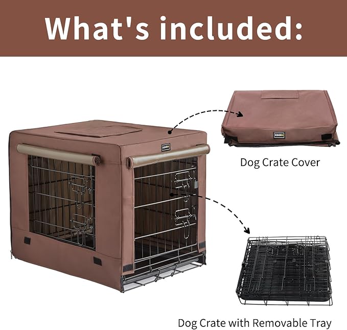 DONORO Dog Crates for Small Medium Size Dogs Indoor Double Door Dog Kennels & Houses for Puppy and Cats, Collapsible Metal Contour Dog Cages (Brown, 30.0" L x 19.0" W x 21.0" H)