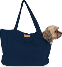 Corduroy Dog Carrier - Lightweight Cotton Soft-Sided Pet Tote with Safety Harness Clip - Breathable Travel Carrier for Small Dogs and Puppies (Dark Blue)