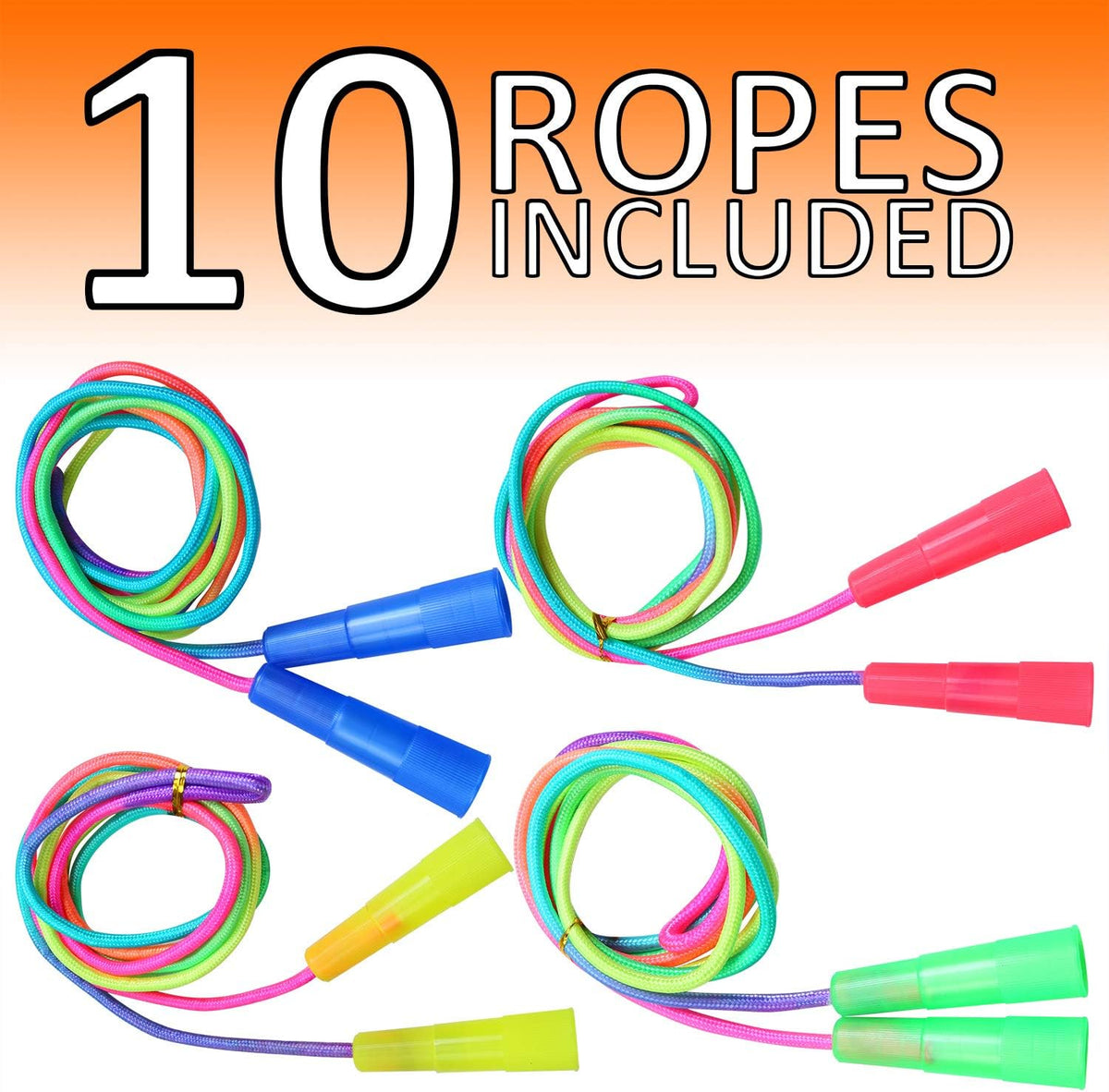 Elcoho kids rainbow jump rope set, 10 adjustable 7.2 foot nylon ropes with plastic handles - view 7