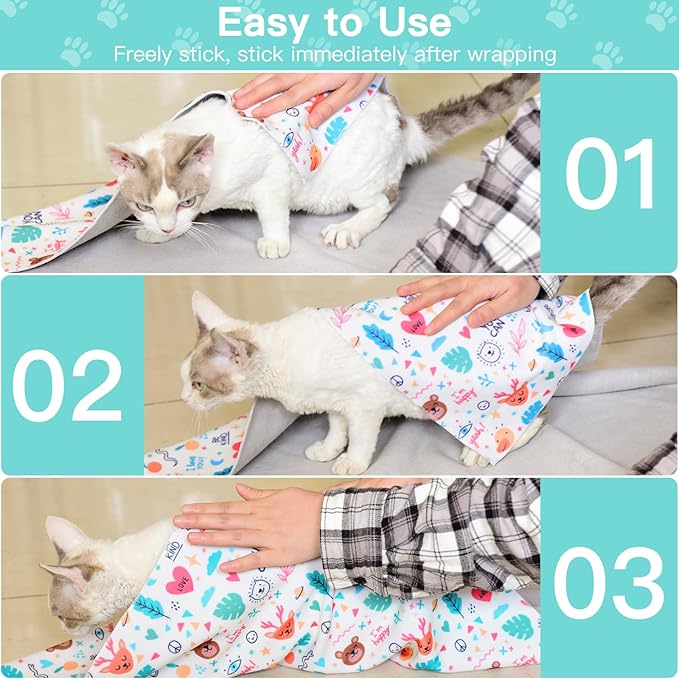 27.6" Cat Grooming Wrap, Cat Wrap for Cutting Nails, Self-Adherent Fabric Wrap for Cats, Cat Burrito Wrap Anti-Scratch, Anti-Escape, Multifunctional Swaddle Wrap Pet Tool (Panda, X Large)