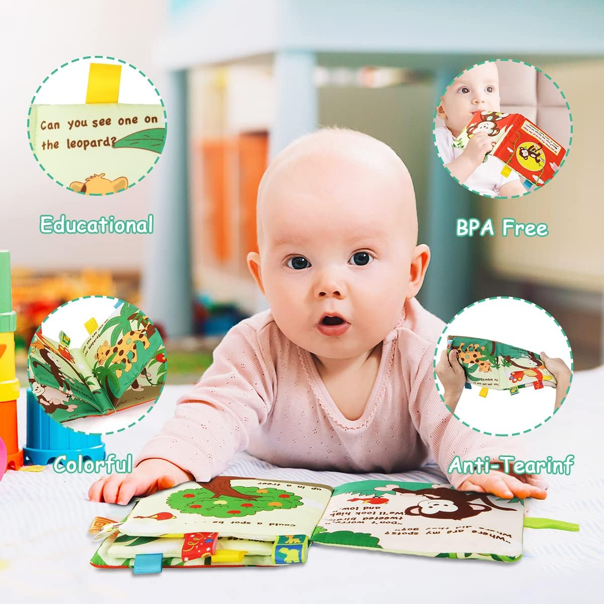 Vicloon Baby Soft Cloth Books - Colored Monkey - image 4