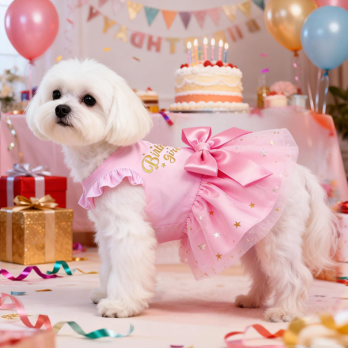 Dog Birthday Dress Tulle with Big Bowknot Princess Dog Cat Birthday - Medium - image 2