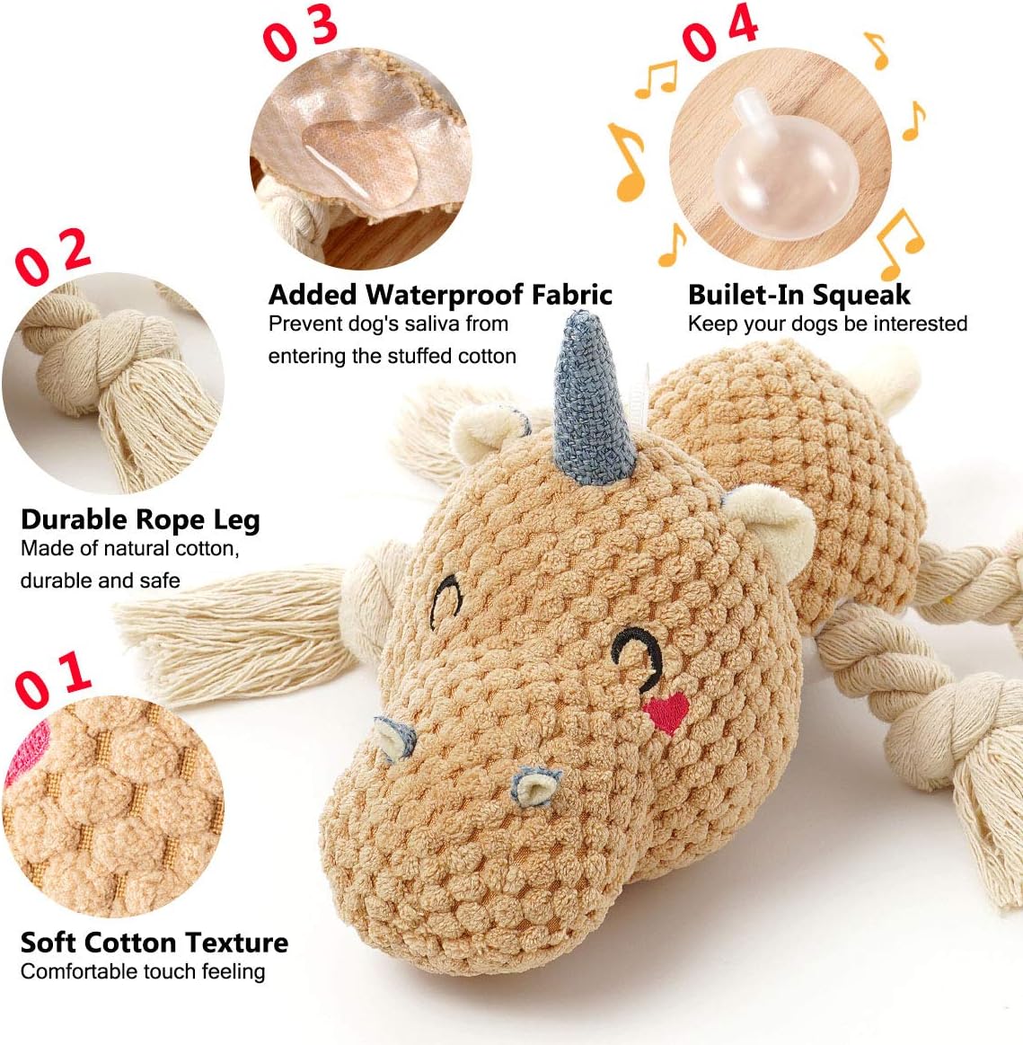 Tug of War Dog Toy, Crinkle Dog Toys for Large Dog - Uni-Hippo - image 2