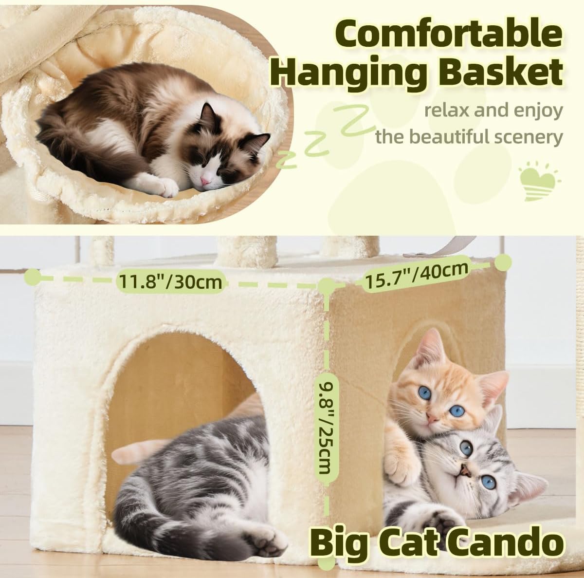 Taoqimiao 32.2in Cat Tree with Toy - Beige / 32.2 inch - image 4