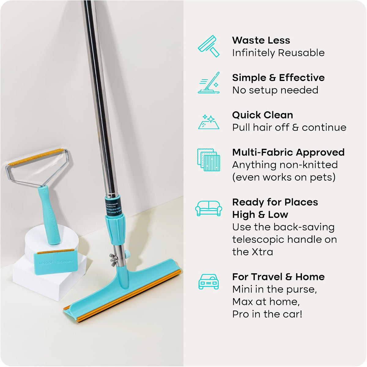Uproot Clean Pro Bundle: Pet Hair Removal Tool & Carpet Rake w/t 60" - Pro + Mini + Xtra - image 3