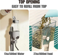 Automatic Pet Food Water Dispenser, Auto Gravity Pet Feeder Water Bottle Set for Crate Cage, Feeding Station for Small Dog Cat Rabbit Guinea Pigs Chinchilla Ferret Hedgehog (Gray)