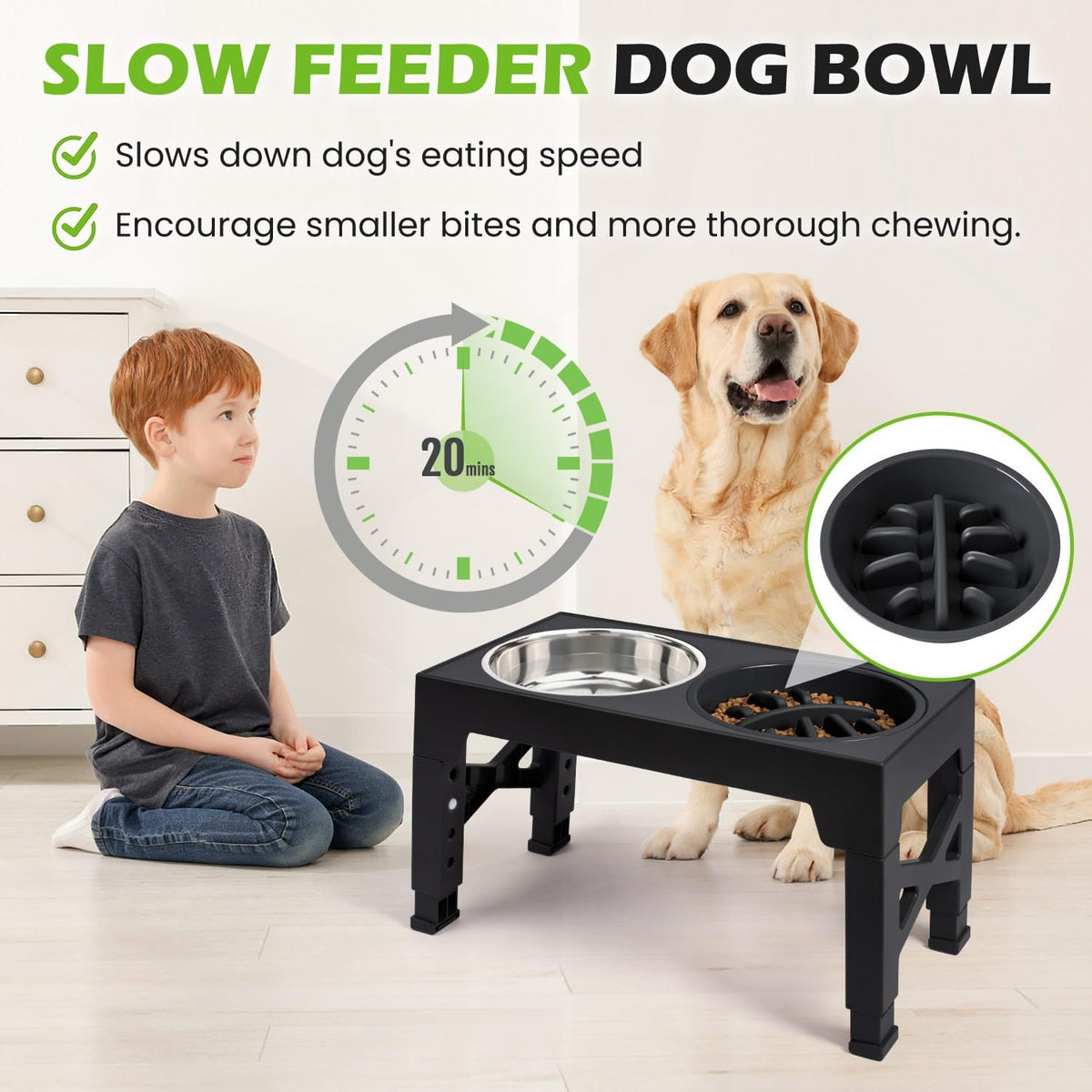 Elevated Dog Bowls with 5 Adjustable Heights Stand – Essentials for Dogs - Black - image 3